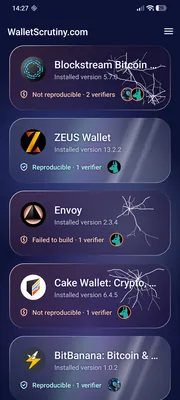 Your wallets: the installed wallets with their verdicts, such as Reproducible or Not reproducible, and the number of verifiers